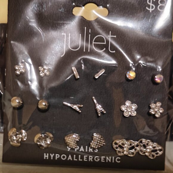 Juliet Hypoallergenic 9 pk Silver Stud Earrings. Brand New. - Picture 1 of 4
